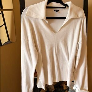 Express Cream V-Neck Sweater with Open Collar
